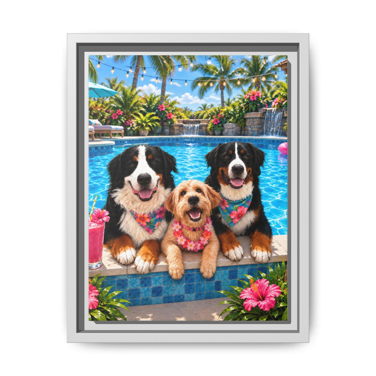 Pool Pawty Custom Pet Framed Canvas