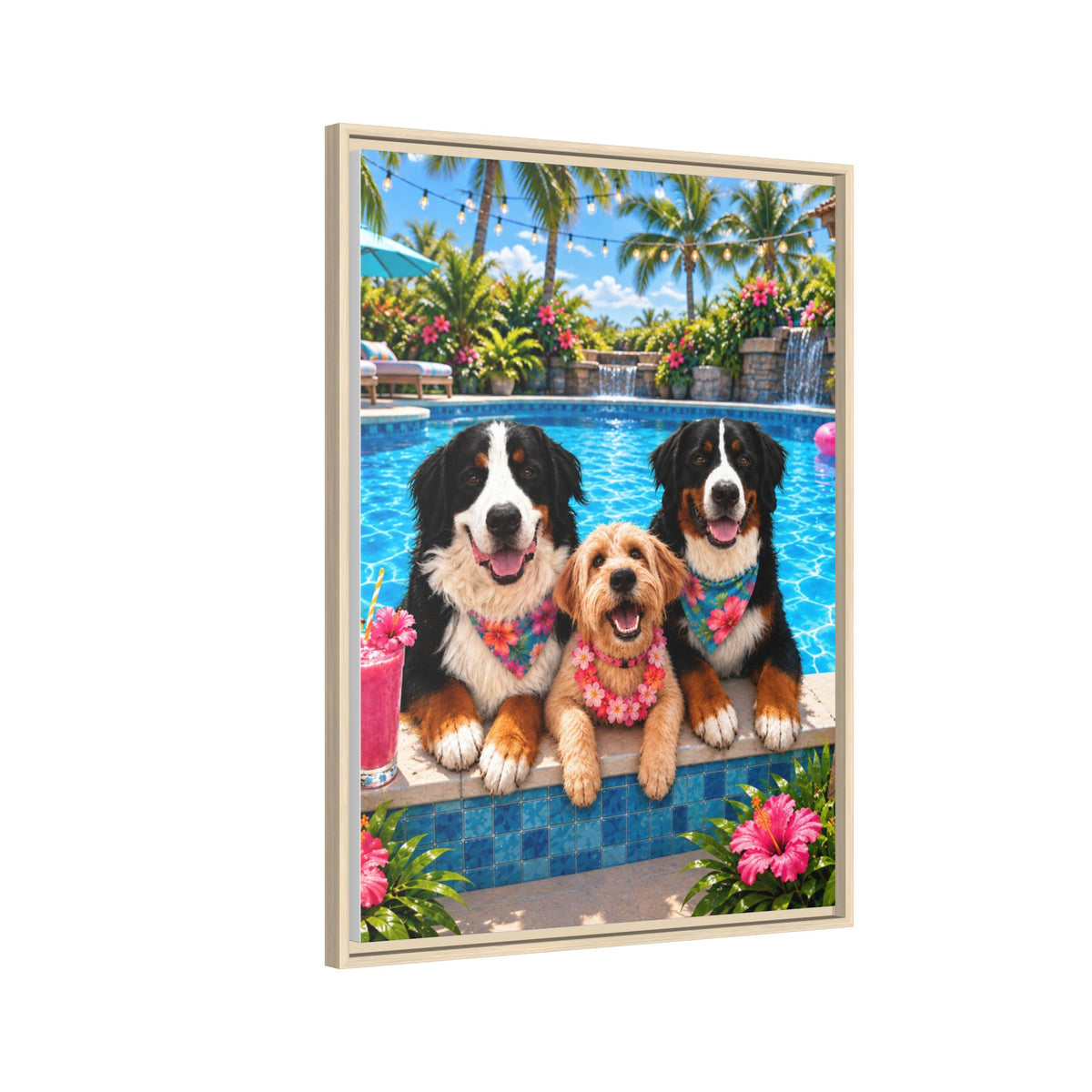 Pool Pawty Custom Pet Framed Canvas