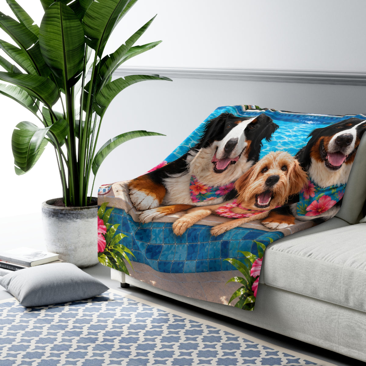 Pool Pawty Custom Pet Sherpa Blanket