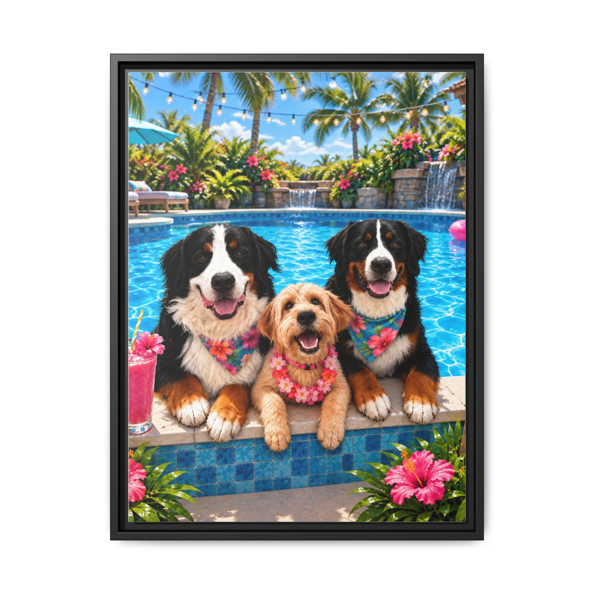 Pool Pawty Custom Pet Framed Canvas