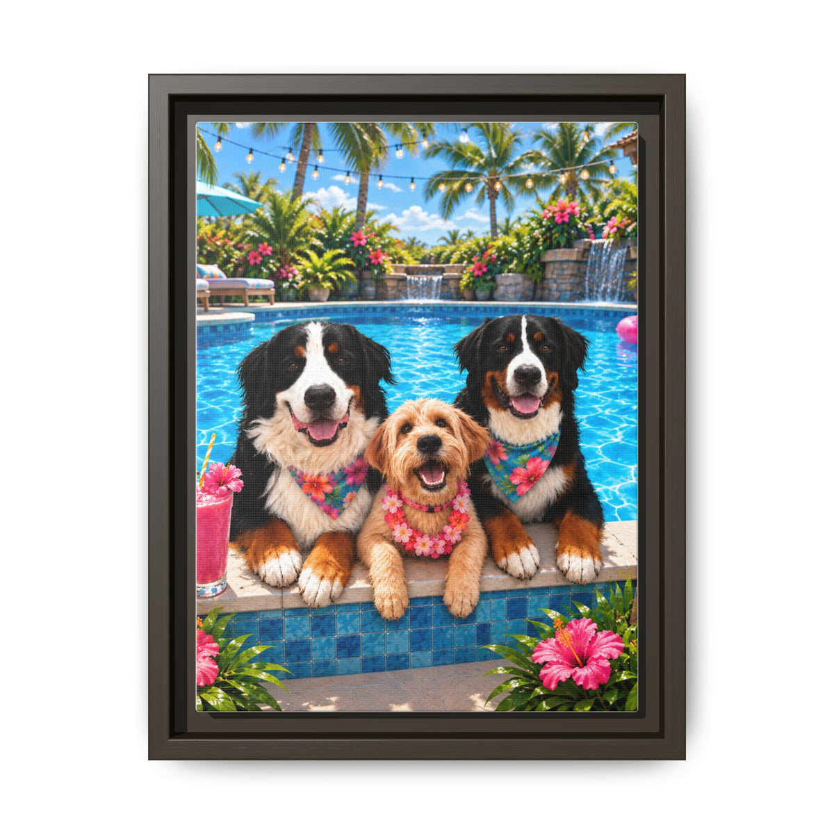 Pool Pawty Custom Pet Framed Canvas