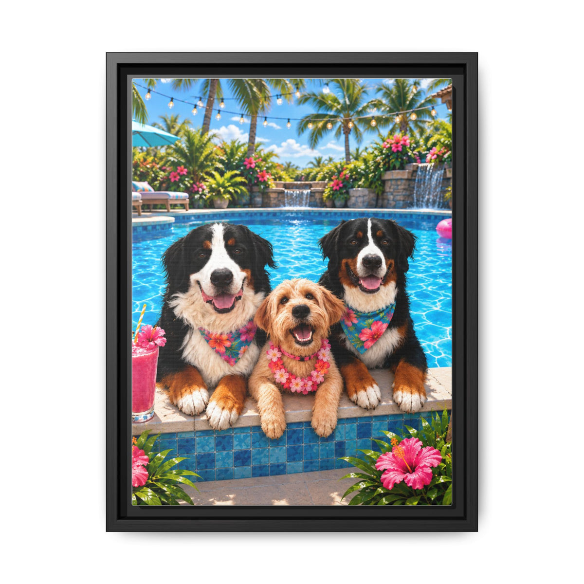 Pool Pawty Custom Pet Framed Canvas