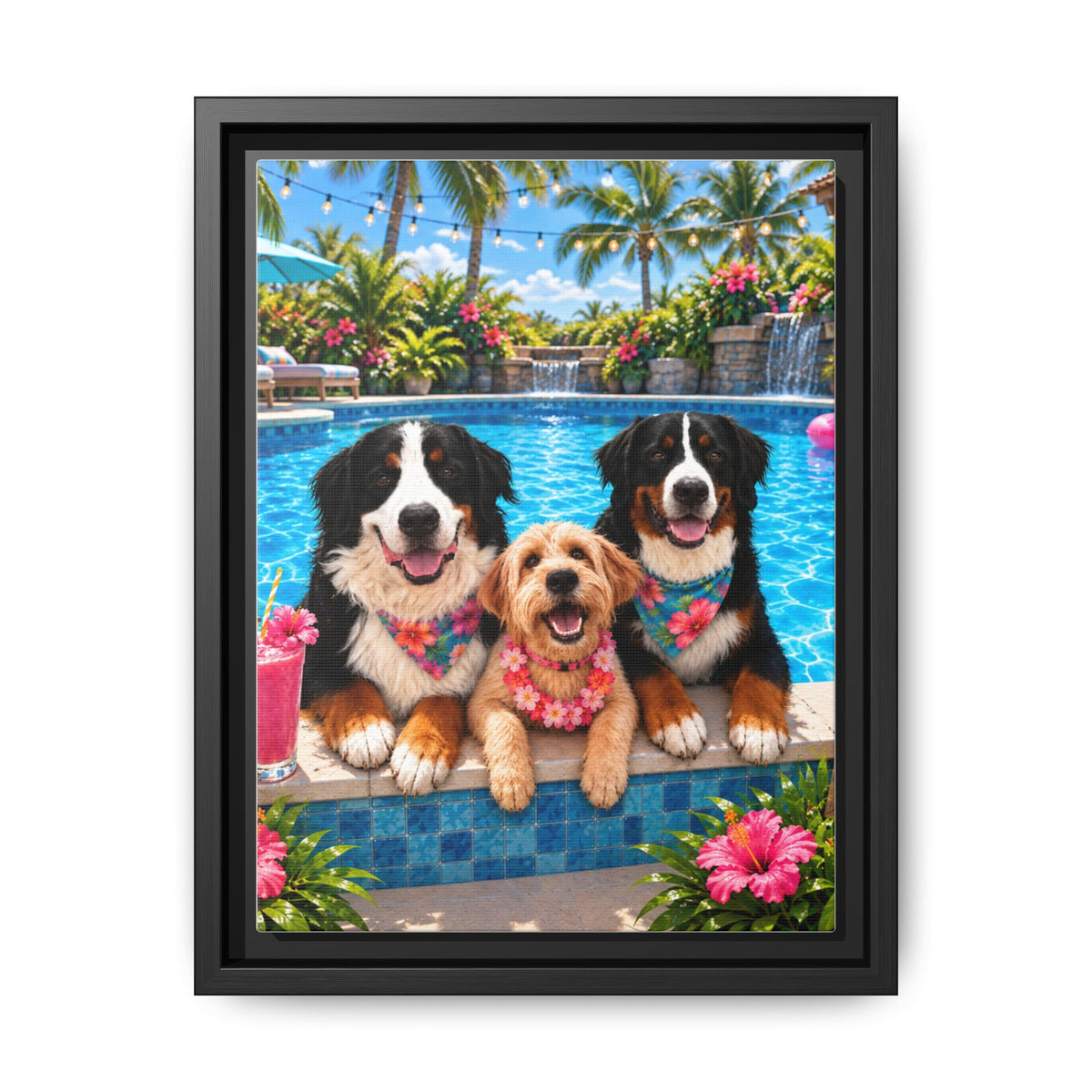 Pool Pawty Custom Pet Framed Canvas