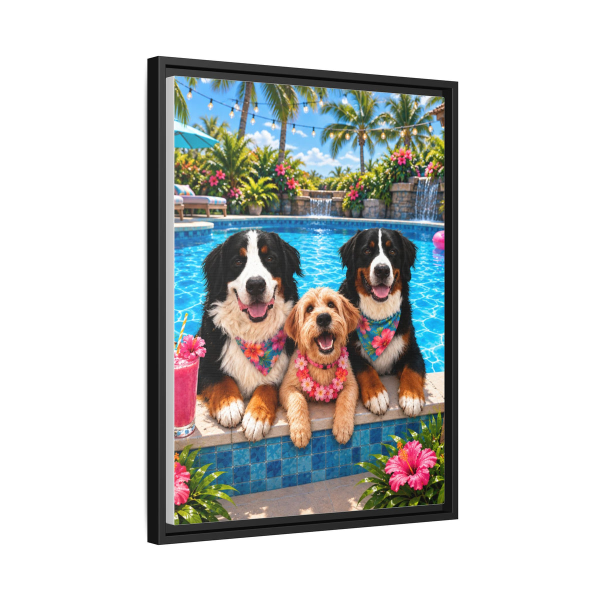 Pool Pawty Custom Pet Framed Canvas