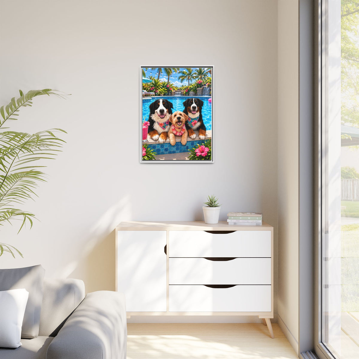 Pool Pawty Custom Pet Framed Canvas