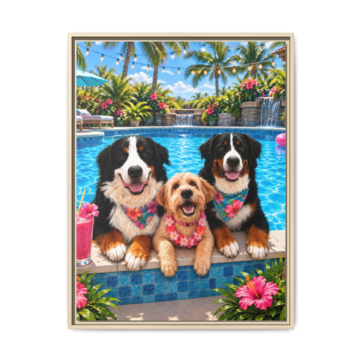 Pool Pawty Custom Pet Framed Canvas