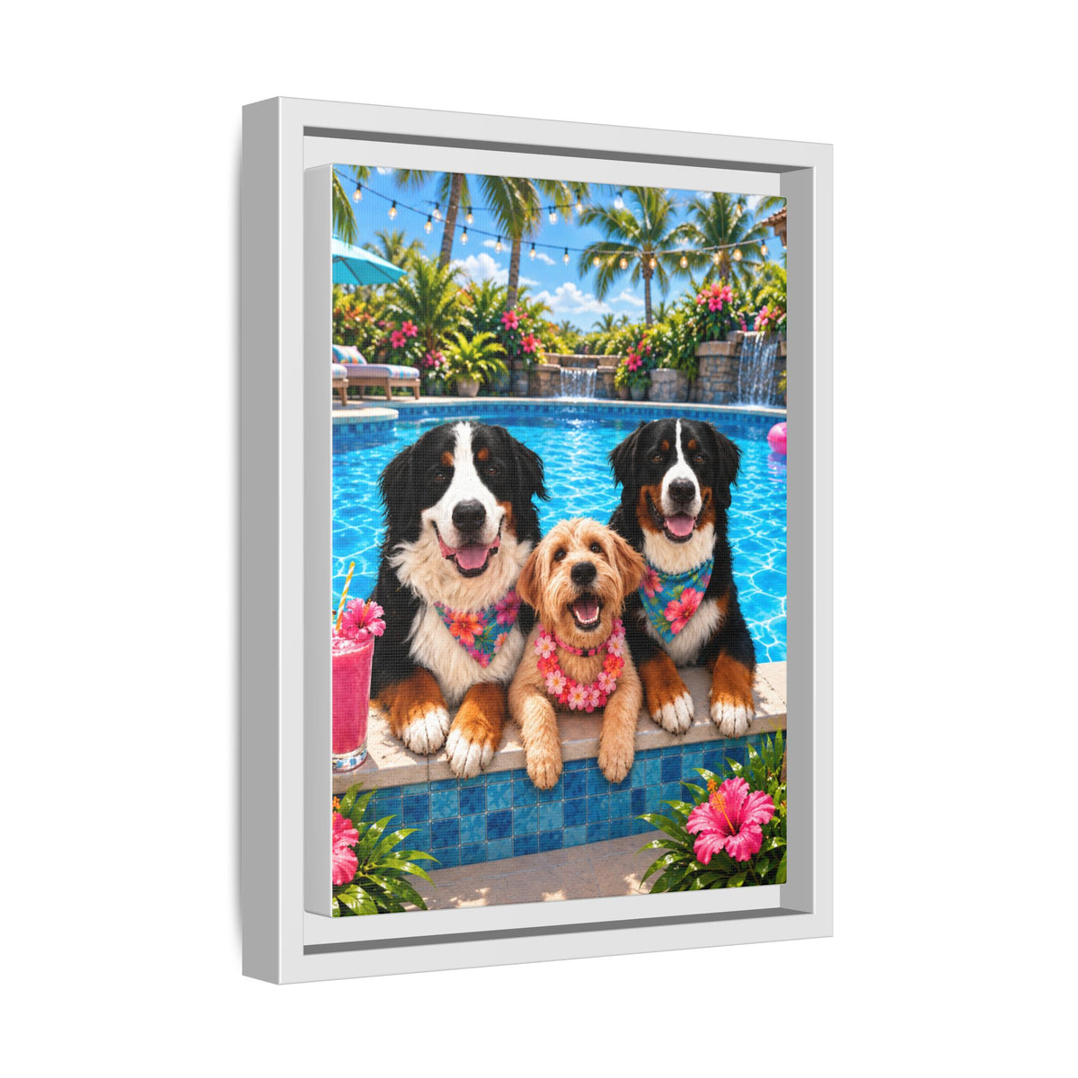 Pool Pawty Custom Pet Framed Canvas