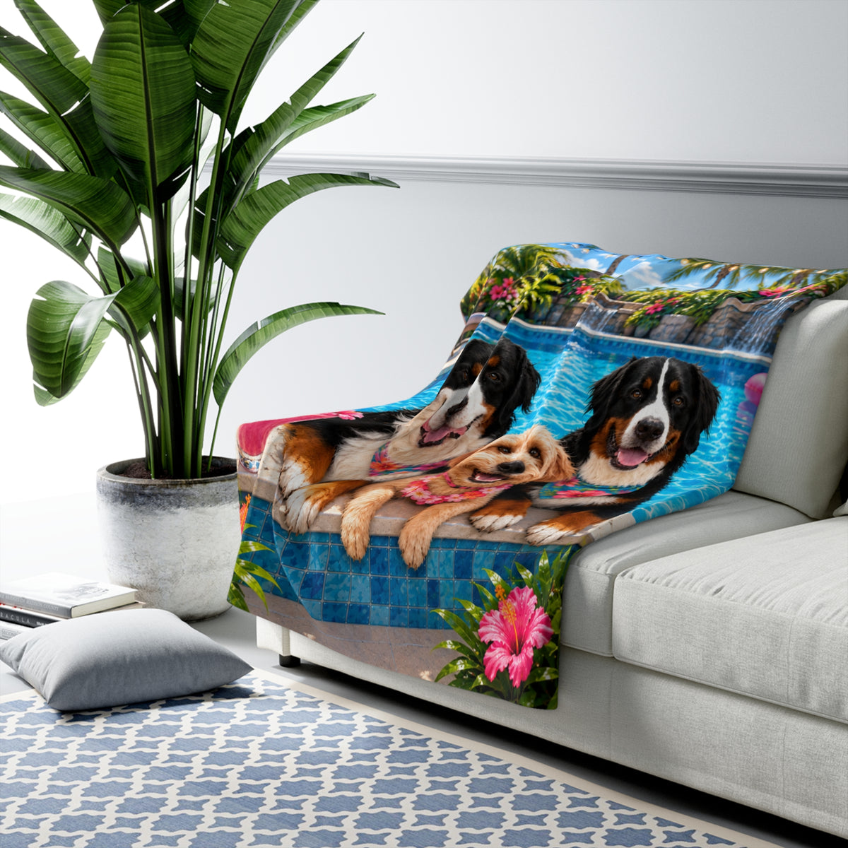 Pool Pawty Custom Pet Sherpa Blanket