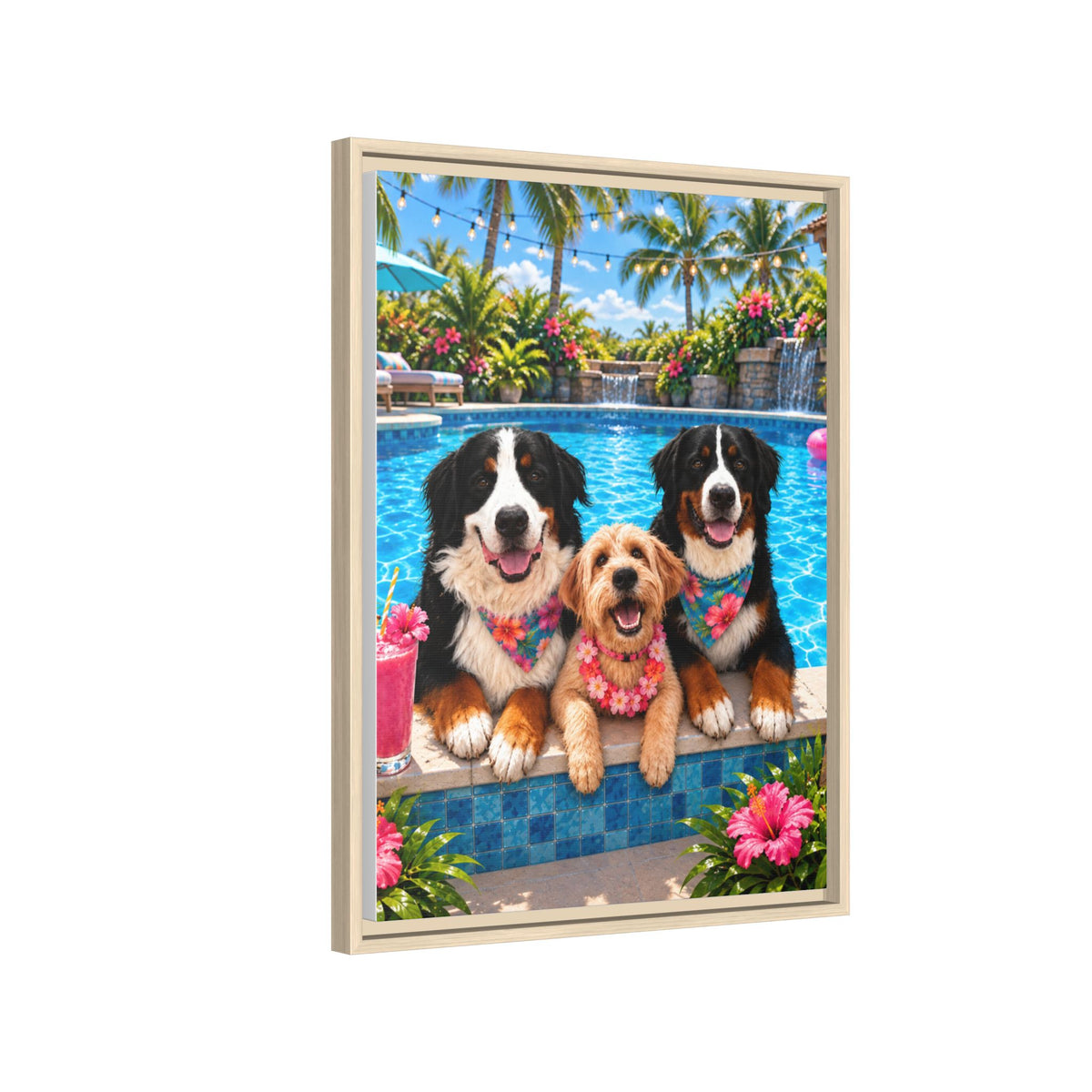 Pool Pawty Custom Pet Framed Canvas