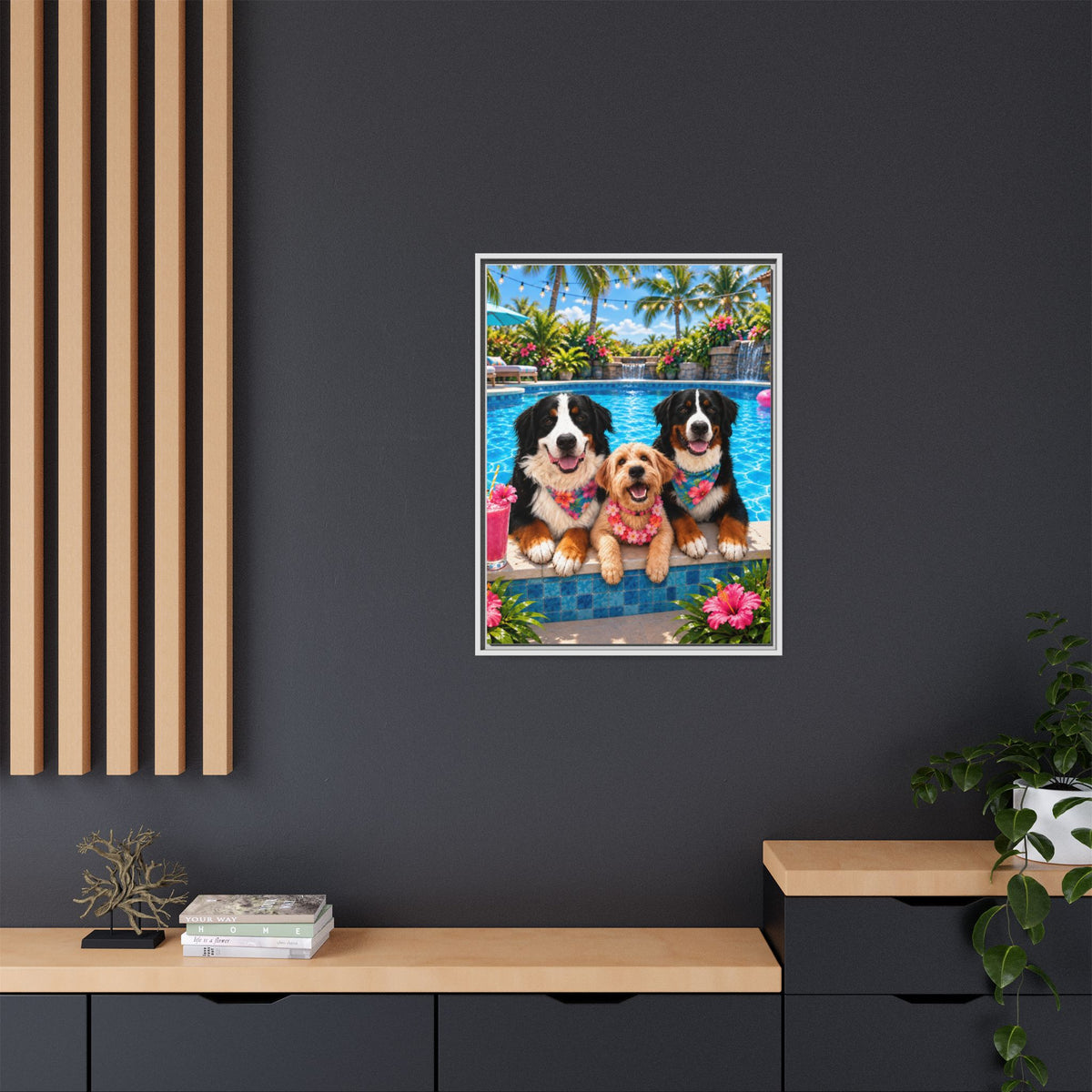Pool Pawty Custom Pet Framed Canvas