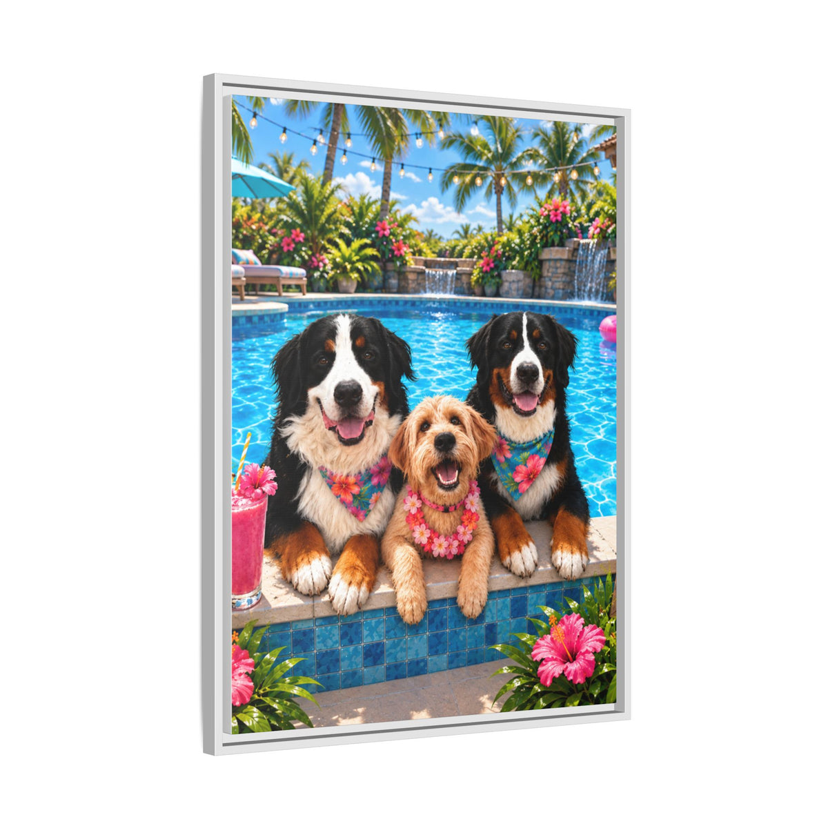 Pool Pawty Custom Pet Framed Canvas
