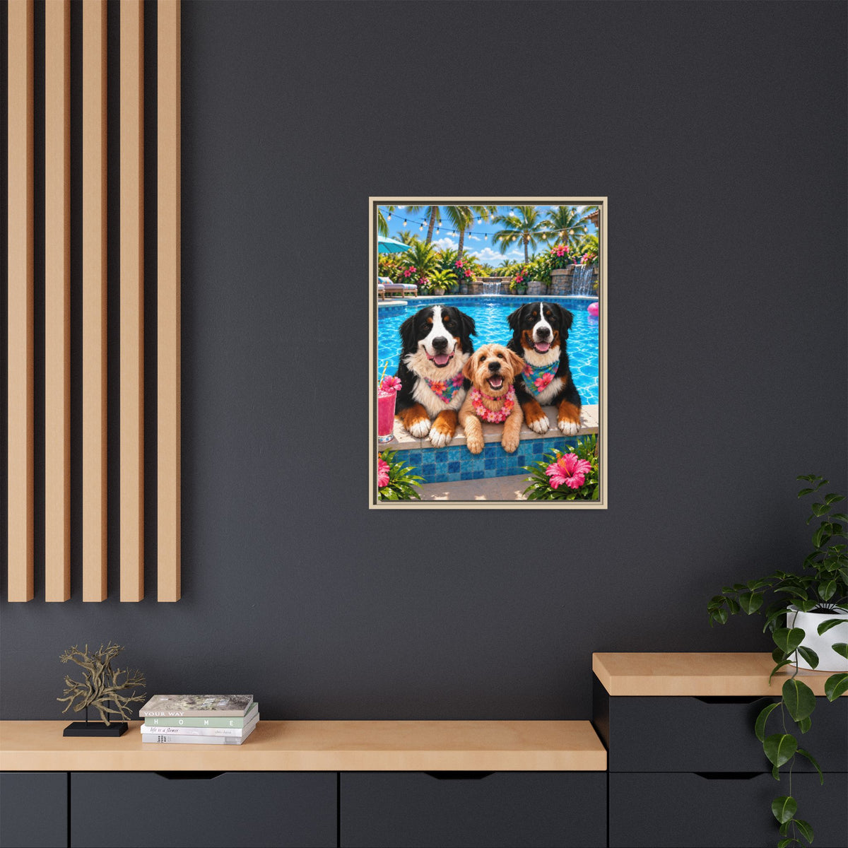 Pool Pawty Custom Pet Framed Canvas