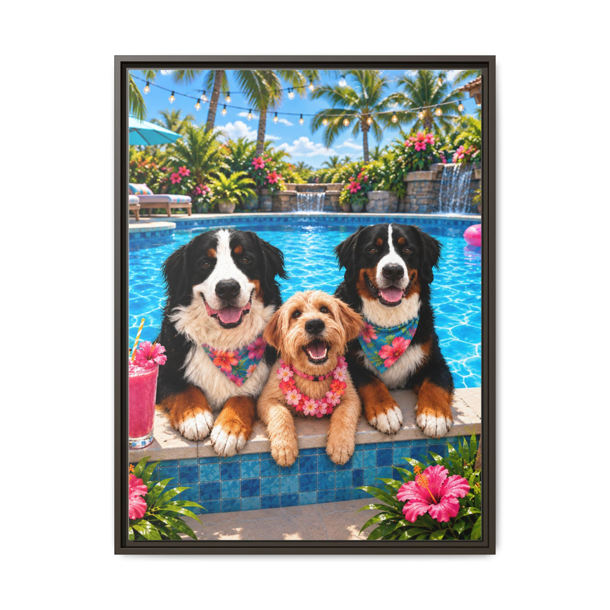 Pool Pawty Custom Pet Framed Canvas