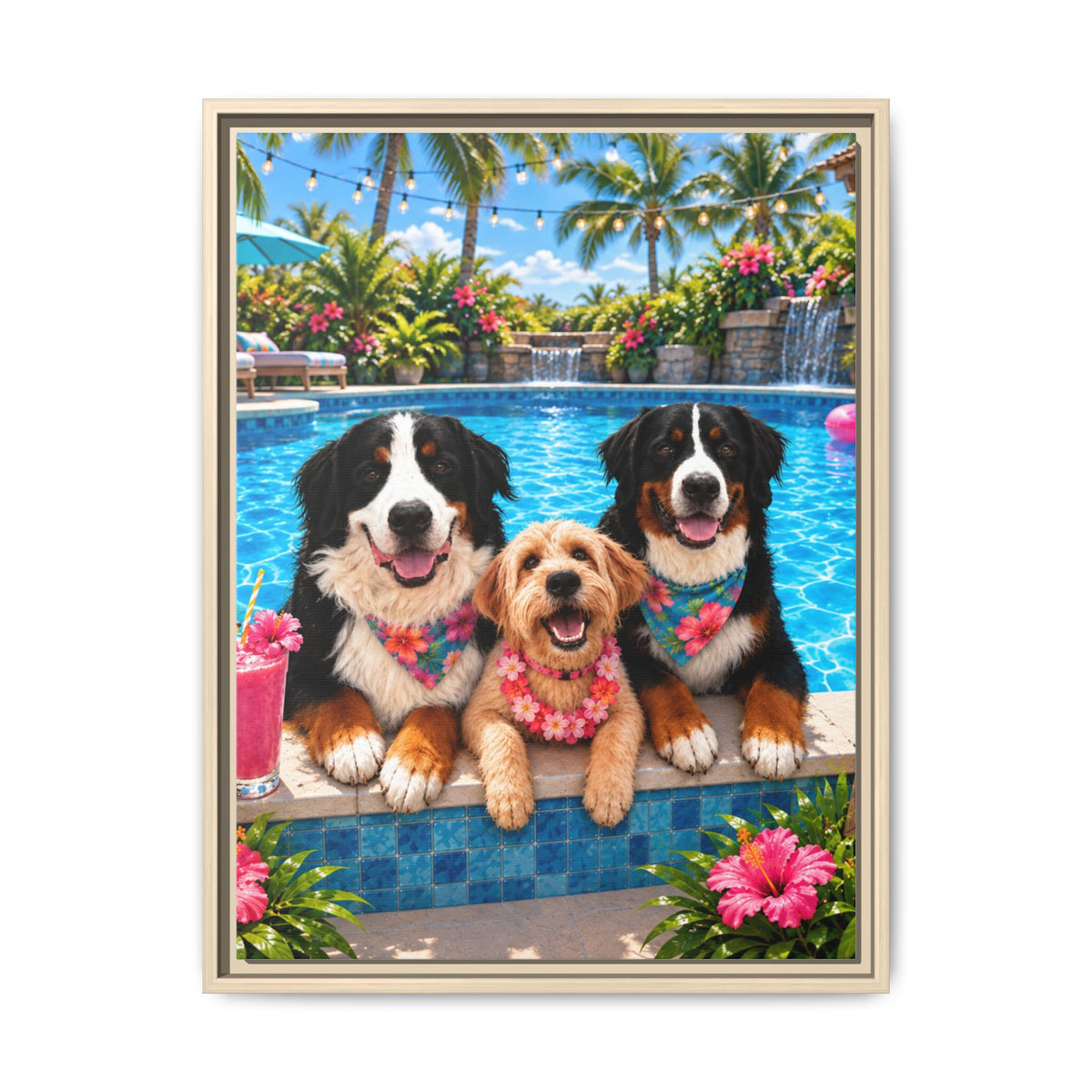 Pool Pawty Custom Pet Framed Canvas