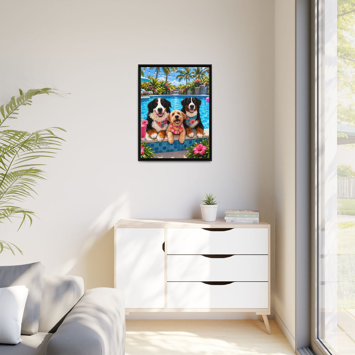 Pool Pawty Custom Pet Framed Canvas