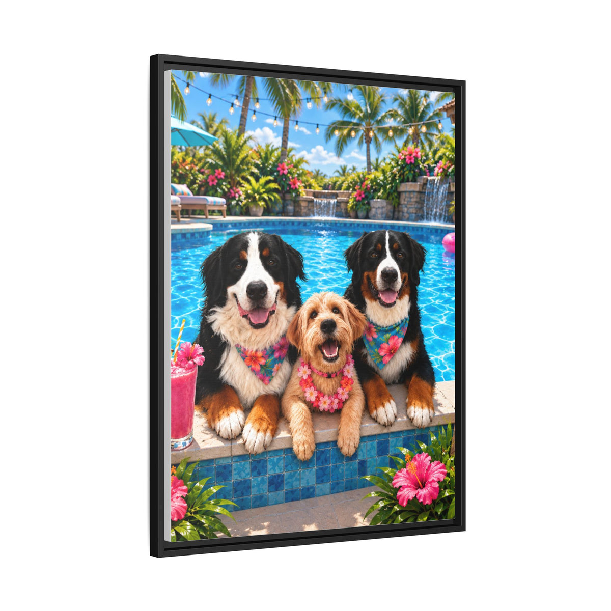 Pool Pawty Custom Pet Framed Canvas