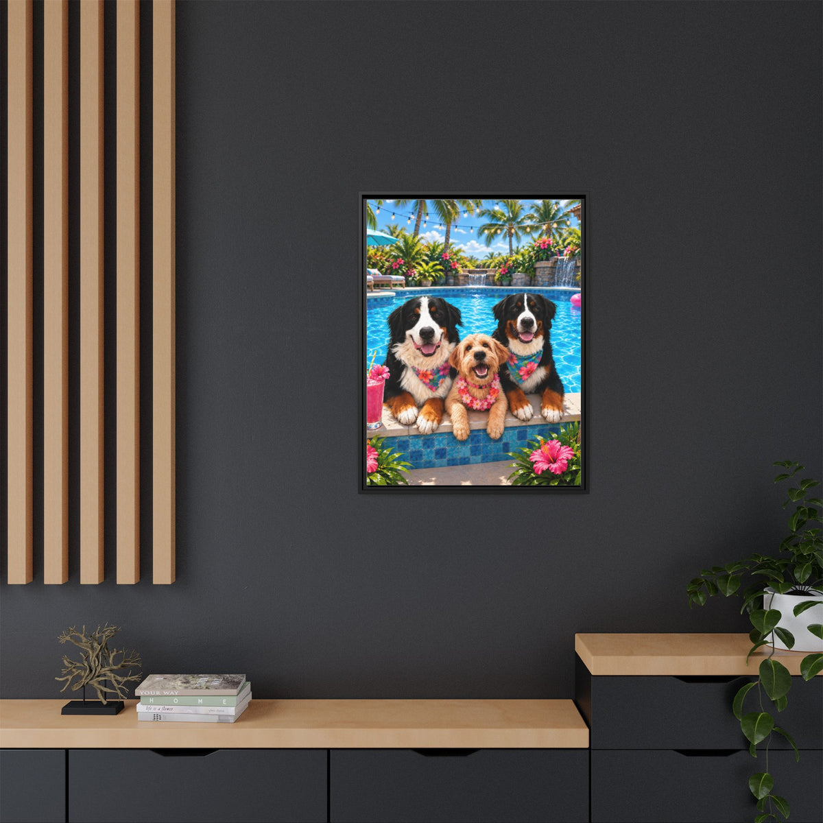 Pool Pawty Custom Pet Framed Canvas