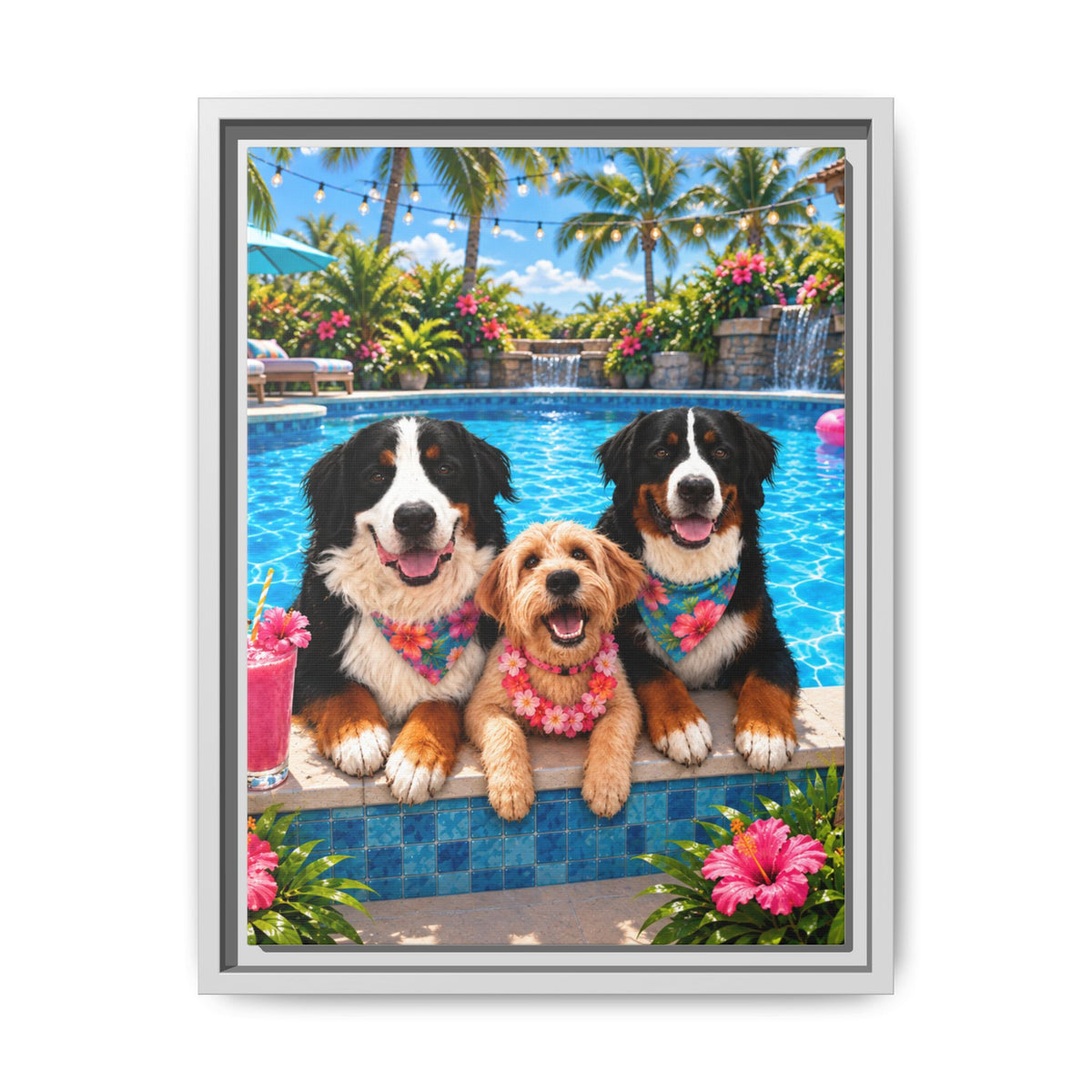 Pool Pawty Custom Pet Framed Canvas