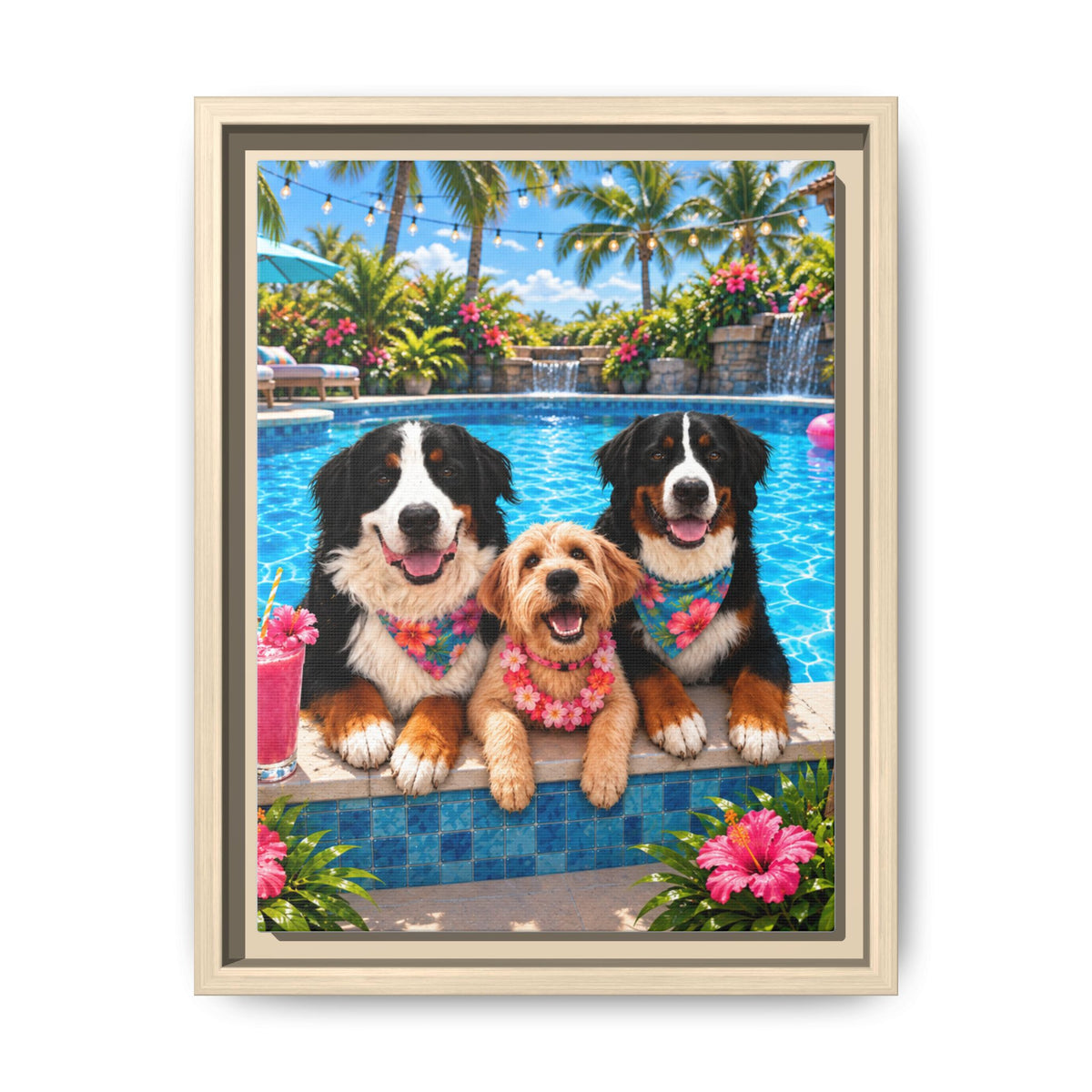 Pool Pawty Custom Pet Framed Canvas