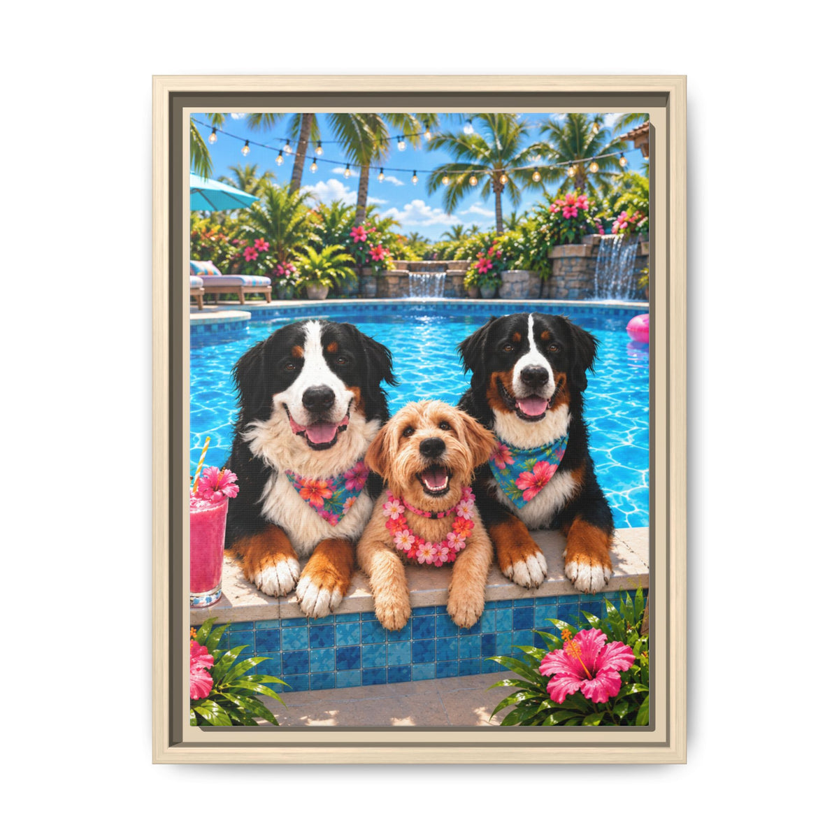 Pool Pawty Custom Pet Framed Canvas