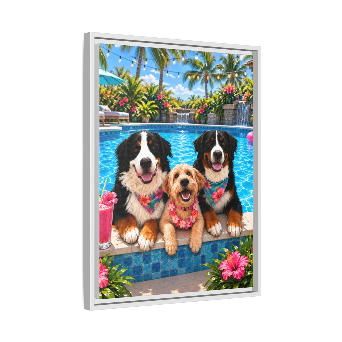Pool Pawty Custom Pet Framed Canvas