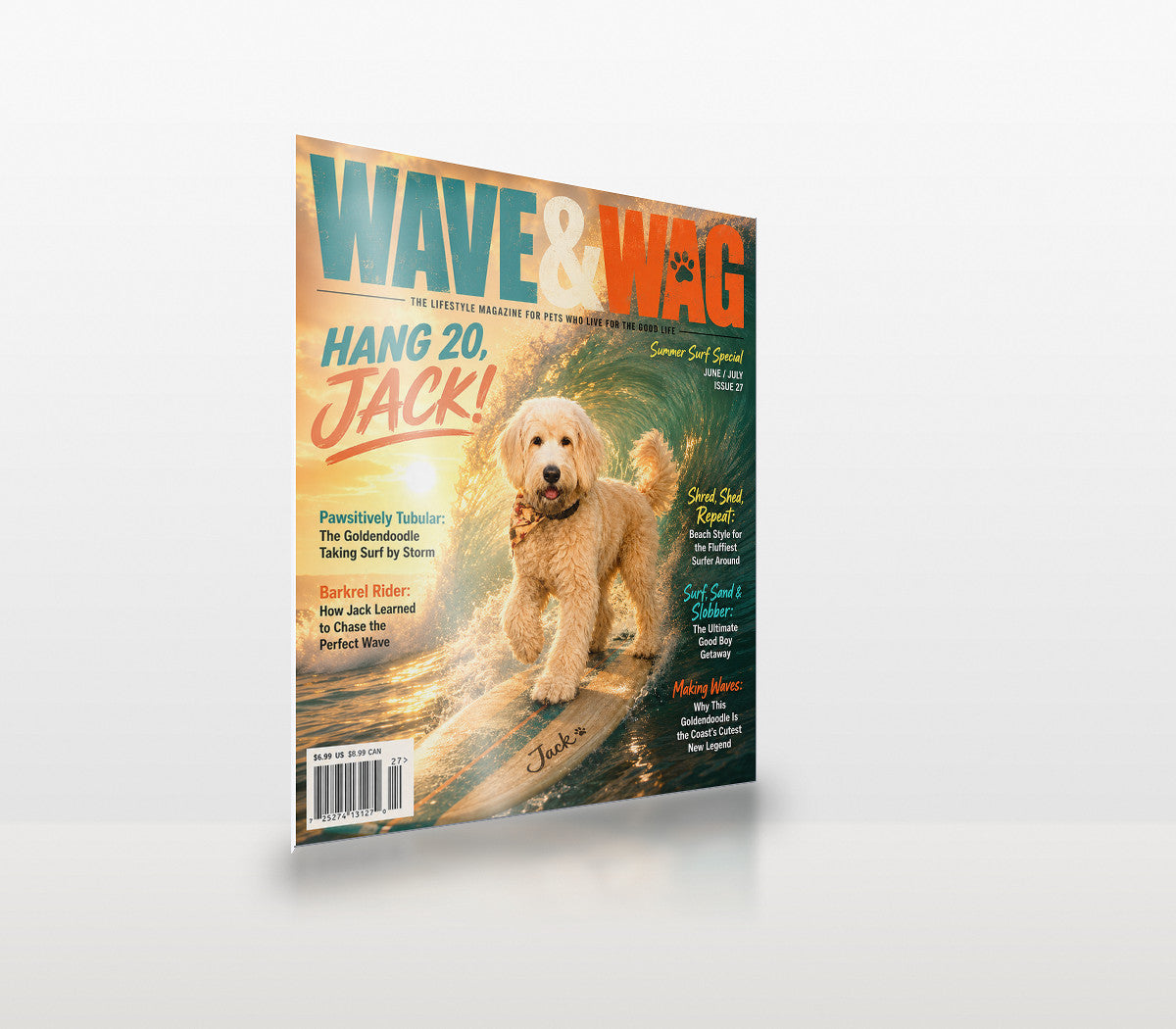 Wave & Wag custom pet metal print at an angle, showing the thin aluminium panel